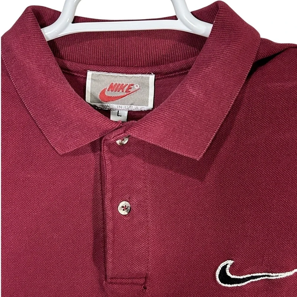 Nike Polo Shirt Large L Burgundy Made In USA 1970s‎ 1980s Vintage Single Stitch